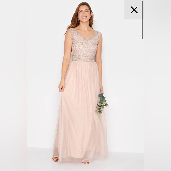 LTS Tall Blush Pink Sequin Hand Embellished formal evening Dress - Picture 1 of 7